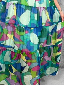 SHEIN LUNE 大码女式彩色印花圆领短袖连衣裙