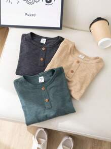 SHEIN 3 chiếc áo thun dệt kim tay dài màu trơn cổ tròn rộng rãi thoải mái cho bé trai và bé gái tuổi teen, mua 1 tặng 2, thích hợp mặc đi học, làm vườn, bãi biển, sinh nhật, xuân/hè/thu/đông - Nhiều màu - Xem 5