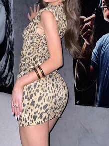 INAWLY Đầm mini ôm sát họa tiết da báo dành cho nữ, trang phục đi nghỉ mát thông thường - Nhiều màu - Xem 2