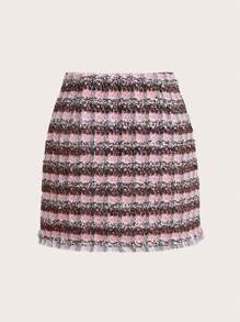 Maija Women's Two-Tone Front Button Elegant Skirt - Pink - View 9