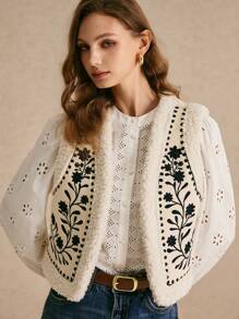 Poéselle Women's Printed Plush Sleeveless Fashion Jacket, Warm All The Autumn And Winter Wear Suitable For Daily Street, Holiday, Home Wear