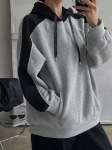 FRIFUL Áo nỉ trùm đầu màu khối cỡ lớn dành cho nữ - Xám - Xem 8