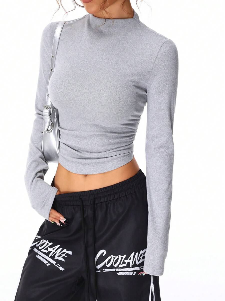 SHEIN EZwear Women's Casual With Fleece Slim Fit T-Shirt - Grey - View 1