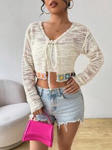 SHEIN Unity Women's Solid Color Simple Daily Elegant Cardigan With Long Sleeves - White - View 7