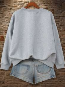EMERY ROSE Sudadera con capucha de manga larga con cuello redondo estampado con letras para mujer