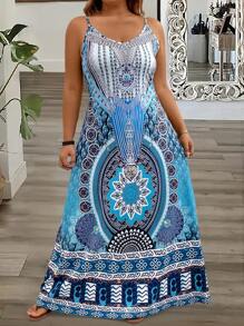 Váy dây mảnh in họa tiết cổ điển cỡ lớn - Nhiều màu - Xem 1