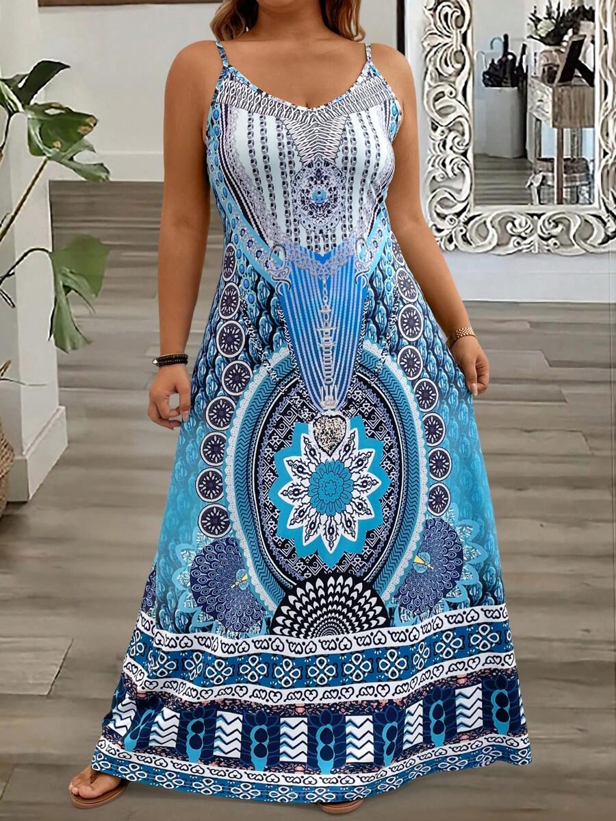 Váy dây mảnh in họa tiết cổ điển cỡ lớn - Nhiều màu - Xem 1