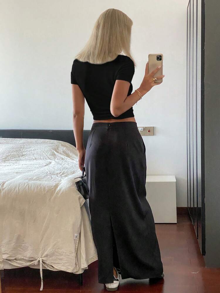 Contrast Color Crew Neck Fitted Women Short Sleeve T-Shirt Summer Preppy Tops