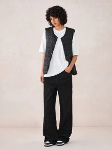 Manfinity VCAY Chaleco casual ajustado de hombre, acolchado, tejido, adecuado para el invierno, color negro - Negro - Ver 5