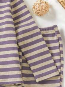 SHEIN Conjunto informal de camiseta a rayas y pantalones acampanados para bebé niña, para otoño/invierno