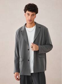 Manfinity VCAY 2 Pcs Men's Woven Casual Loose Fit Suit Jacket, Suitable For Autumn And Winter - Grey - View 3