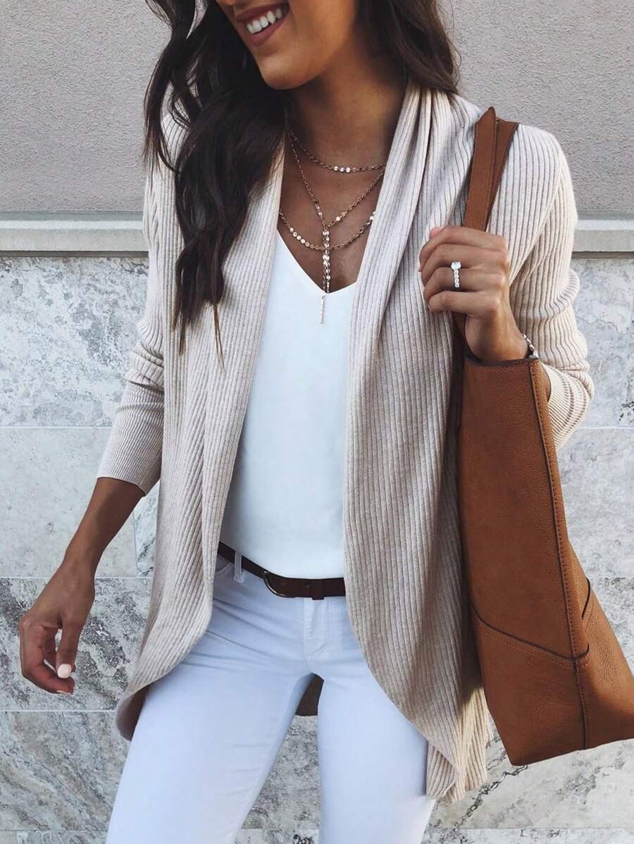 SHEIN LUNE Women Simple Solid Color Casual Long Sleeve Cardigan, Fall Outfit