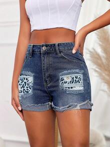 Women's Distressed Raw Edge Denim Shorts - Dark Wash - View 5