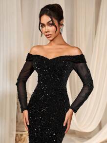 Faeriesty 优雅露肩亮片装饰透视袖美人鱼晚礼服 - 晚会、婚礼宾客服装、红毯活动、豪华派对