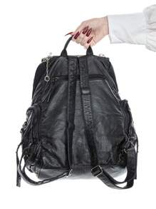 ROMWE Grunge Punk Balo phong cách Goth Unisex có mặt thánh giá, sức chứa lớn, Balo đinh tán Punk cổ điển, thích hợp đi học - màu đen - Xem 4