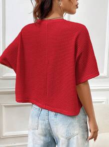 SHEIN EZwear 女款针织超大 T 恤 - 紅色 - 查看 2