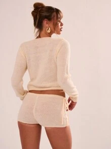 MUSERA Knitted Frill Short Sleeve Top