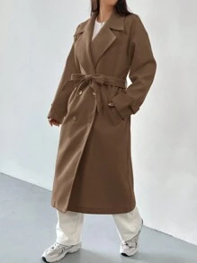 SHEIN EZwear Women's Solid Color Modest Long Sleeve Button Front Casual Jacket - Coffee Brown - View 6
