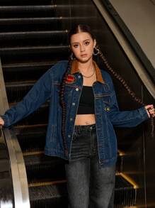 SHEIN Explorewe Teen Girl Retro Y2K Denim Jacket, Casual School Style