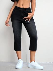 SHEIN EZwear Women's Printed Simple Denim Long Pants