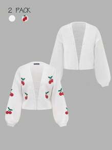 Lunelith SHEIN Lunessa Cárdigan de punto informal y versátil con estampado de cerezas