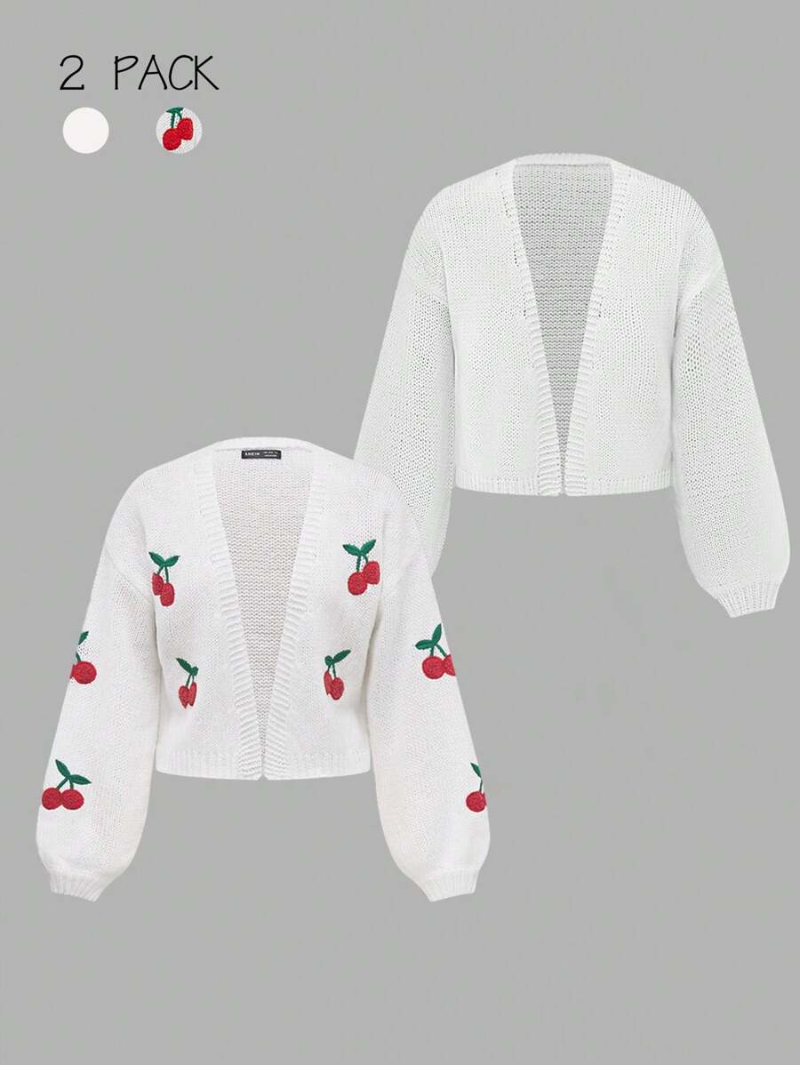 Lunelith SHEIN Lunessa Cárdigan de punto informal y versátil con estampado de cerezas