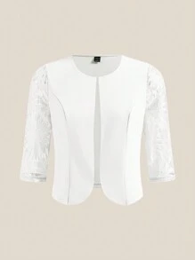 SHEIN Clasi Damen elegante Jacke mit rundem Kragen und 3/4 Länge, Spitzen-Patchwork in Rosa für Herbst/Winter