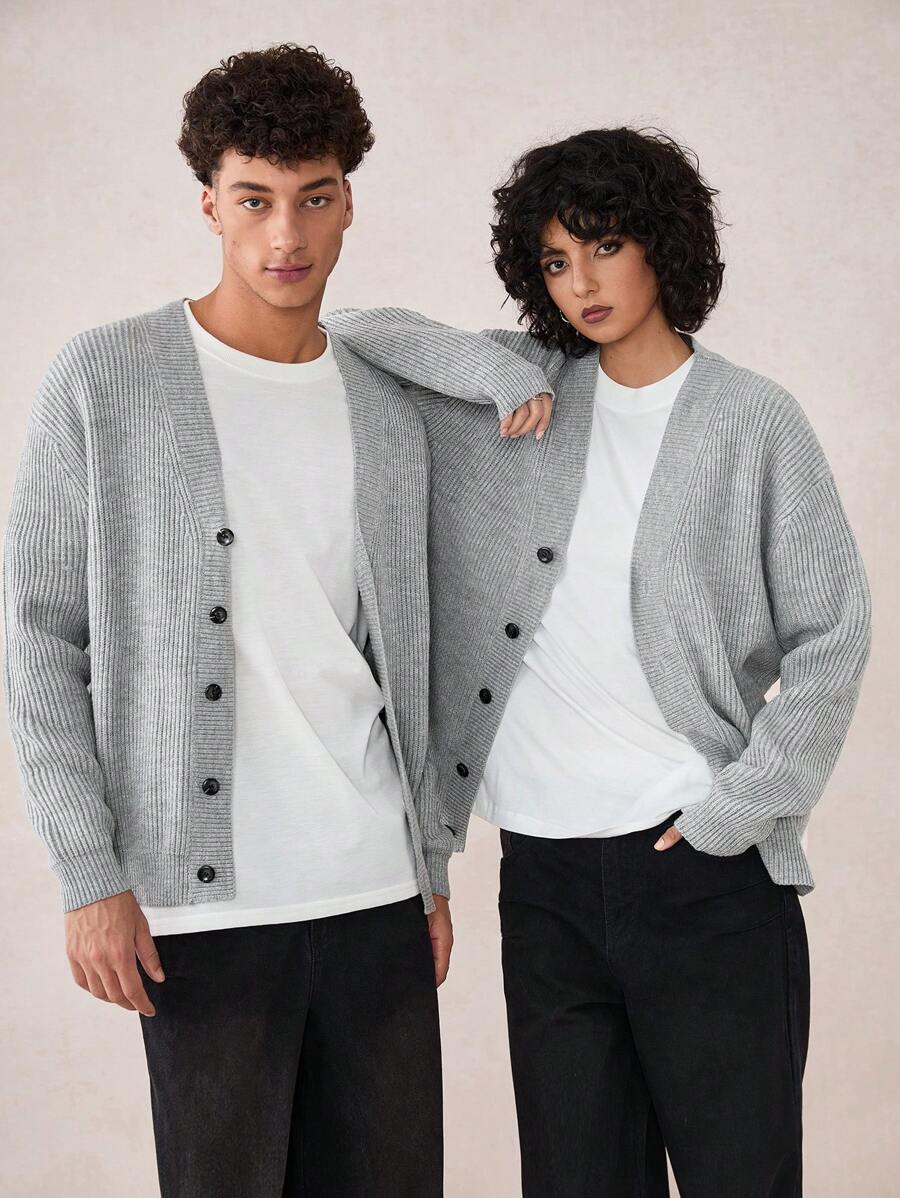 Manfinity VCAY Men's Knitted Loose Casual Long Sleeve Cardigan, Suitable For Fall & Winter - Grey - View 1