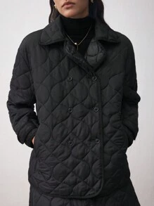 BizChic Quilted Black Loose Padded Coat Fall Women Outfits Thermal - Black - View 5