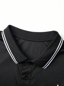 Manfinity Dauomo 男士夏季条纹短袖休闲通勤 Polo 衫 - 黑色 - 查看 5