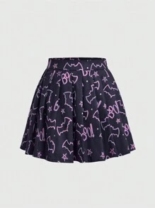 Maryam Alam 万圣节蝙蝠星星印花喇叭裙 - 黑色 - 查看 1