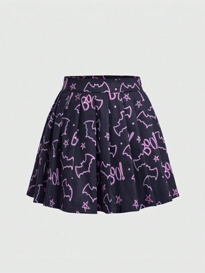 Maryam Alam Bat & Star Print Flared Skirt For Halloween