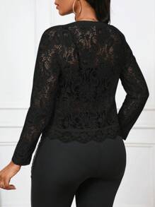 SHEIN Lady Women's Elegant Casual Commuting Lace Ruffle Trim Jacket For Autumn