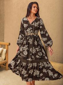 Rusttydustty Bohemian Print Casual Dress For Women - Coffee - View 7