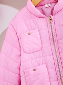 年轻女孩温暖、时尚、舒适的粉色立领拉链短款棉服外套 - 粉色 - 查看 4