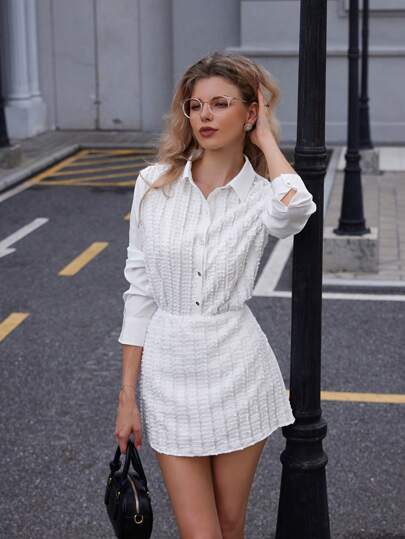 Aveloria Rosie 2pcs Women's French Collar Polo Shirt & Pleated Grid Pattern Mini Skirt Office Commute Set Fall Cloth For Women