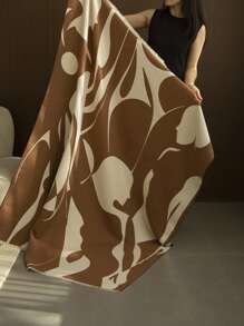 1 件仿羊绒摩卡慕斯色简约抽象沙发提花毯，适合户外野餐、宠物毯、空调被、办公室和露营披肩的温暖之选，简单的礼物，适合日常使用的户外地毯 - 卡其色 - 查看 2