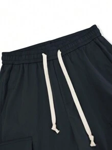 Manfinity EMRG Men's Front Laced Pockets Simple Design Casual Black Cargo Pants - Navy Blue - View 6