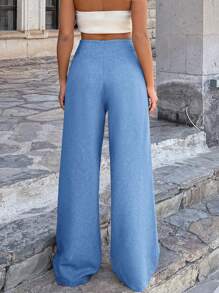 RueChic 女士亞麻米色寬腿褲