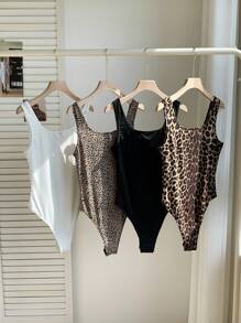 Comfortcana 4 Stücke/Packung Grundaufzüge mit einfarbigem und Leopardenmuster für Frühling & Sommer