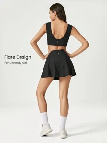 GLOWMODE FeatherFit™-Air Tummy Control Quần short tích hợp Túi chống trượt Váy quần vợt Quần bó hỗ trợ nhẹ Quần vợt Golf tác động thấp Nhanh khô Thấm hút ẩm - màu đen - Xem 4