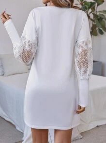 SHEIN LUNE Robe courte à manches longues col V de couleur unie pour femmes