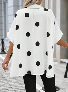SHEIN LUNE Camisa de verano de manga corta con botones delanteros y estampado de lunares