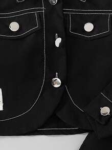 Genkimix Kids 2pcs Young Girl Fashion Korean Style Casual Collared Short Jacket + Pants Set, Spring Autumn