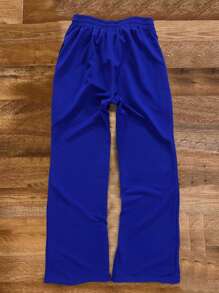 Manfinity Roghcode Celana Jogging Kasual Pria Motif Api dengan Tali Serut di Pinggang, Potongan Longgar - Biru - View 2