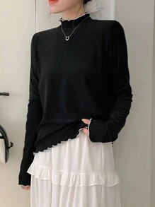 DAZY Women's Turtleneck Lace Trim Solid Color Long Sleeve Undershirt,Fall Clothes