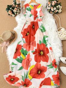 SHEIN LUNE Vestido de mujer con estampado floral romántico y abertura alta - Multicolor - Ver 2