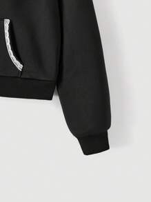 SHEIN MOD Czarna luźna bluza z kapturem z koronką i kokardą z napisem dla kobiet, ciepła odzież na jesień i zimę, bluza z kapturem, bluzki na wyjścia - Czarne - Zobacz 5