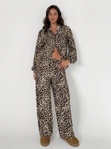 TRNVIE 2pcs Leopard Print Shirt & Pants Set, Fashion Autumn/Spring - Multicolor - View 4