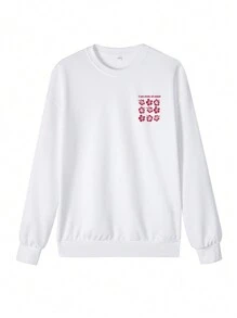 Women Letter & Floral Print Crew Neck Casual Long Sleeve Pullover Sweatshirt